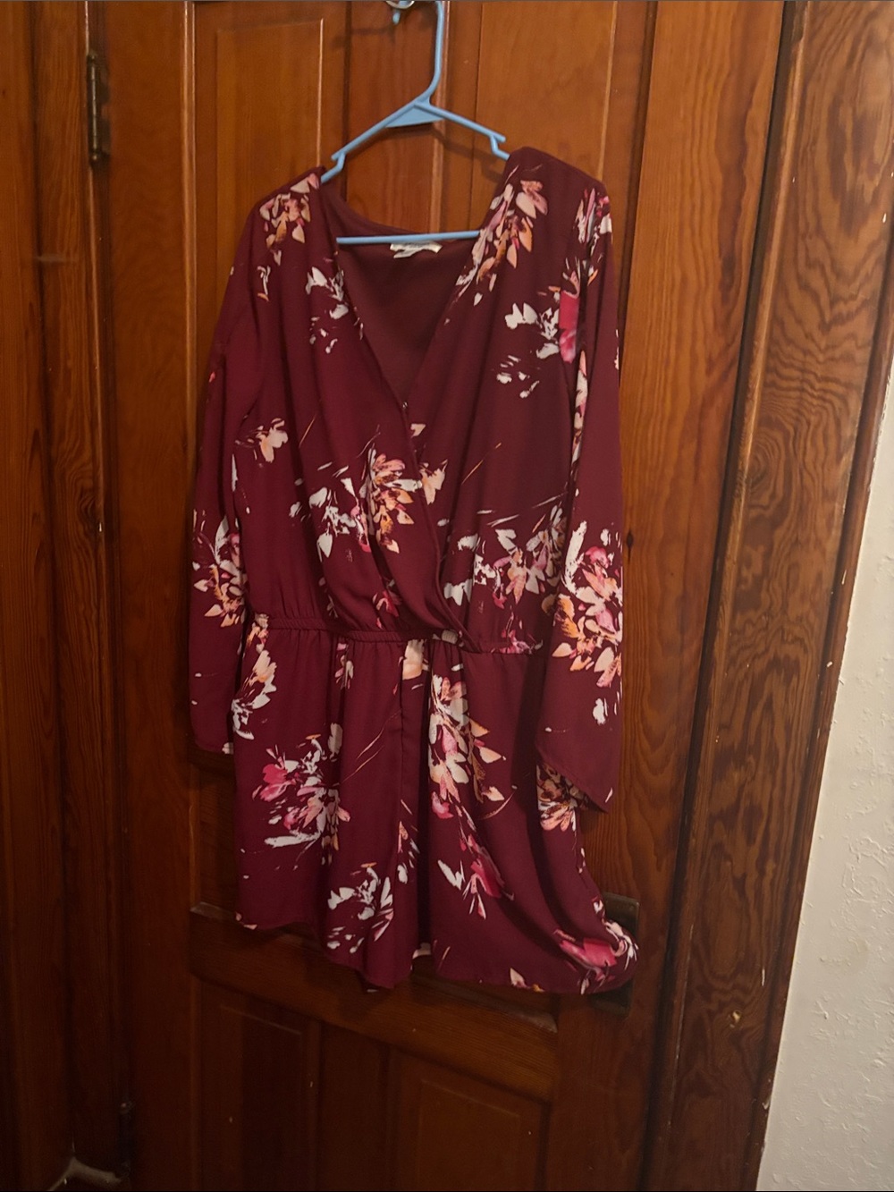 Arizona Jean Company Maroon Floral Wrap Jumpsuit Romper